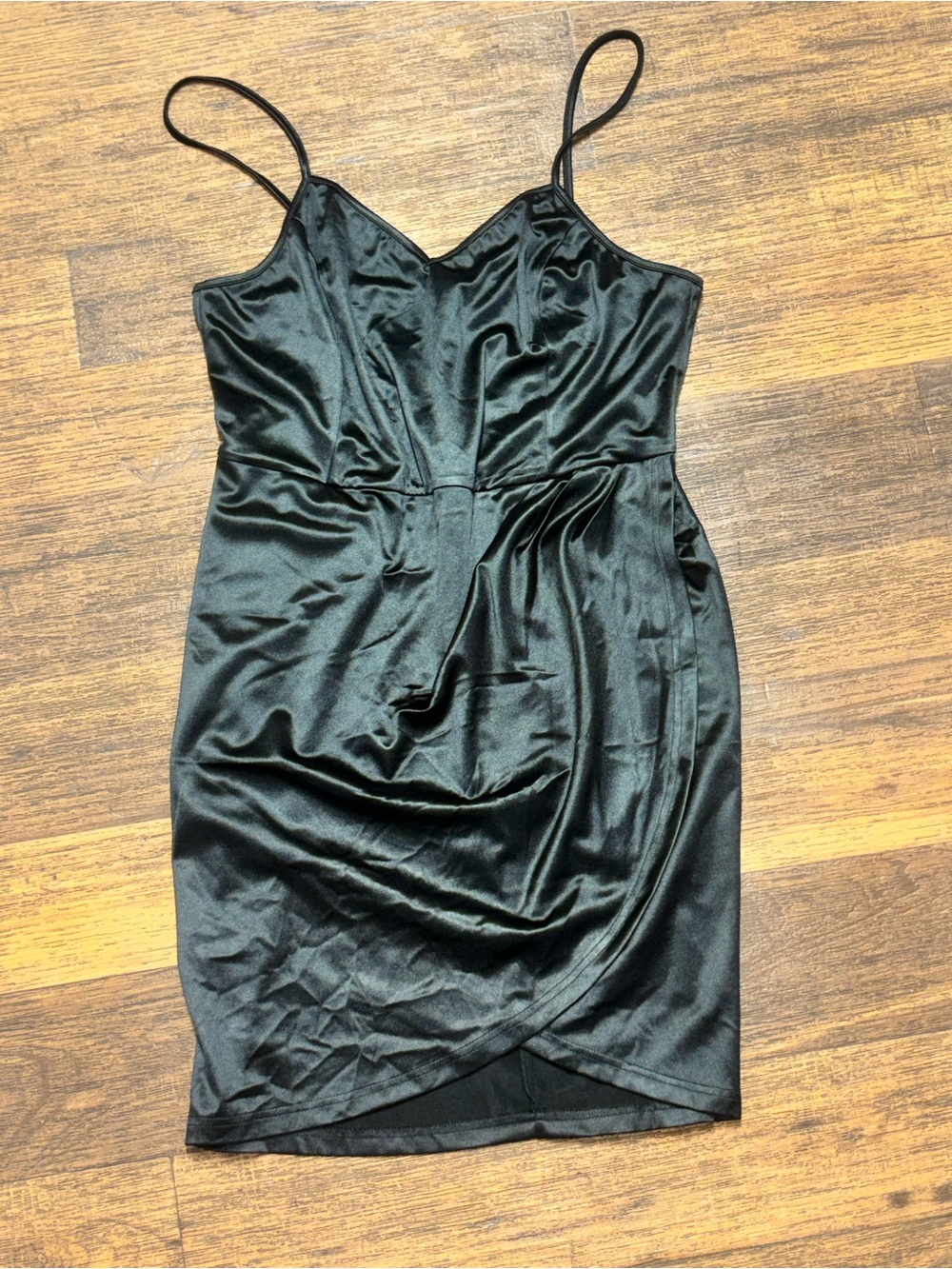 Black Satin Slip Dress with Spaghetti Straps